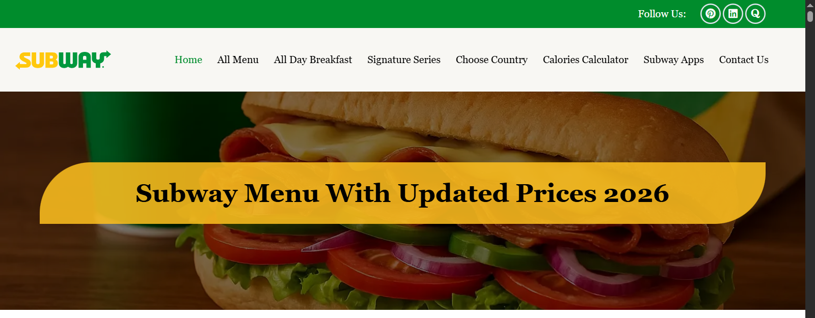 Subway Menu UK